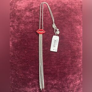 Betsey Johnson Silver Lips Charm Necklace